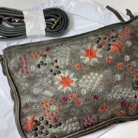 Latico Meadow Olive Green Floral Embroidered Leather Bag NEW - Picture 1 of 8